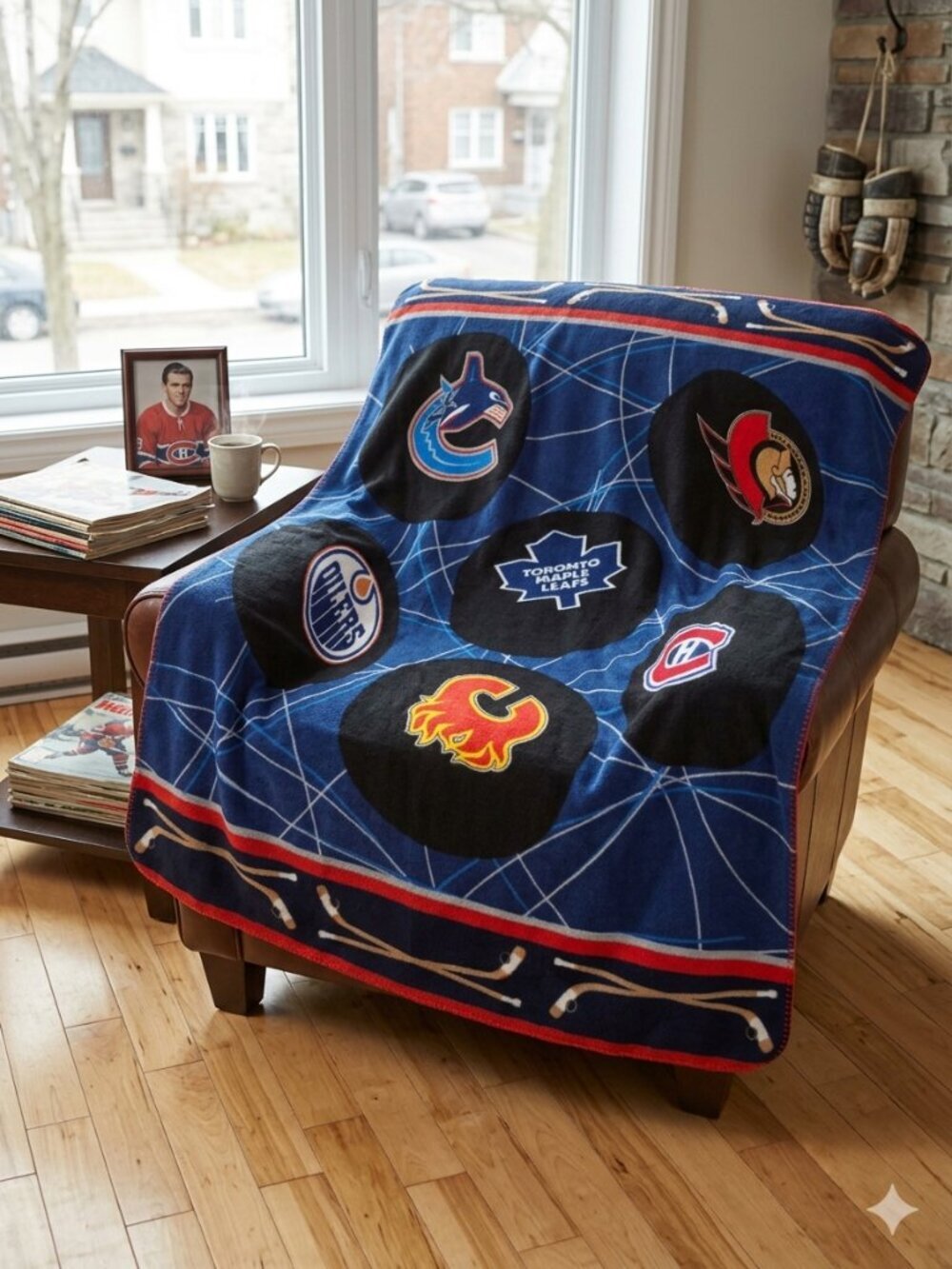 Vintage NHL Fleece Throw Canadian Teams Blanket Nemcor Rare 90s/00s Hockey Decor
